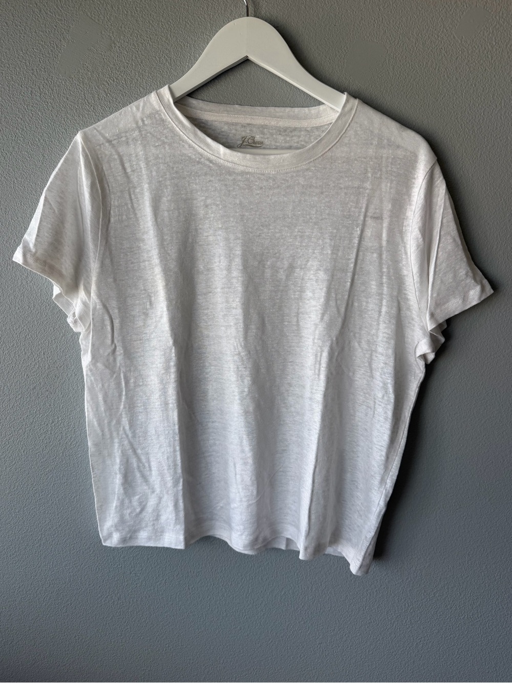 J Crew white 100% linen lightweight short sleeve boxy tee Women’s sz L NWT